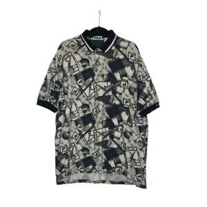 Fila black white golf stamps all over print short sleeves polo shirt size large